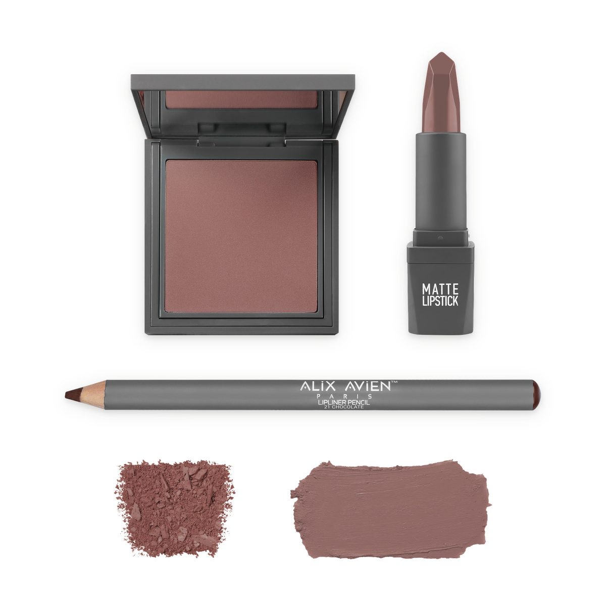 Lip & Cheek Set: Lip liner + Matte lipstick + Powder blush