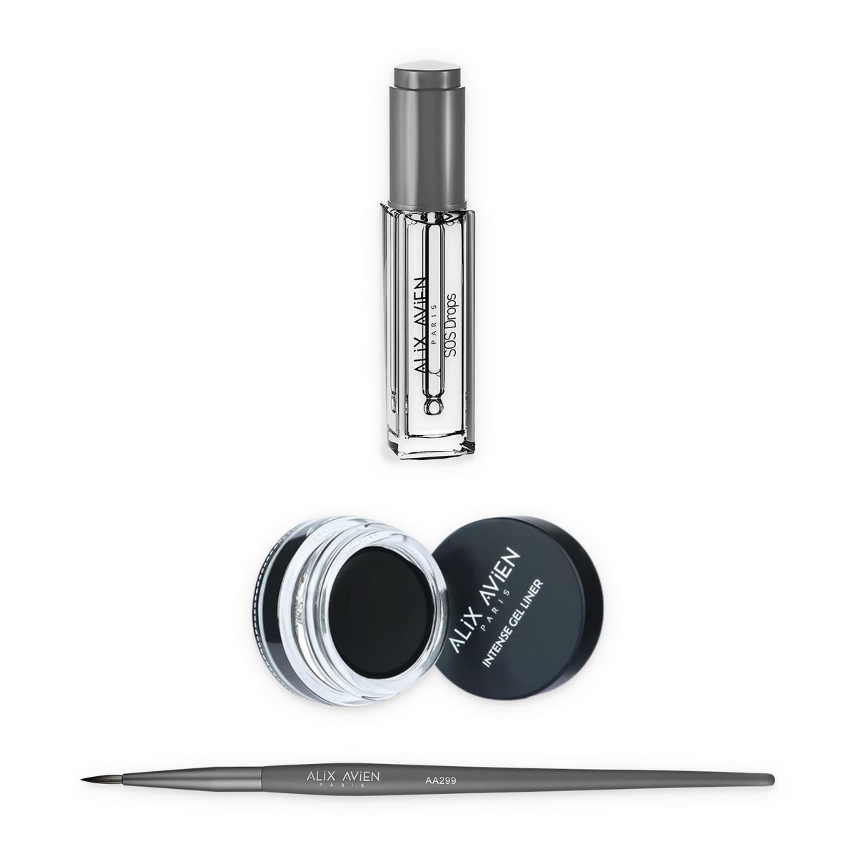 The Perfect Trio: Gel liner + Eyeliner brush + SOS Drops